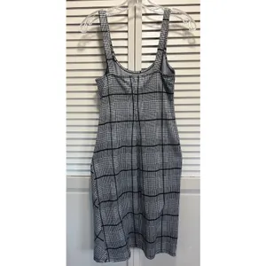 AUW Black/White Geo Print Bib Mini Dress Size Small Adj Straps Slit Summer‎ thumbnail 4