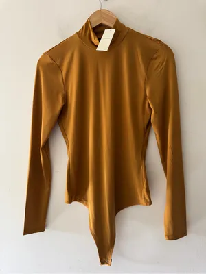 Abercrombie & Fitch Soft A&F Brown Long‎ Sleeve Mock Neck Bodysuit thumbnail 1