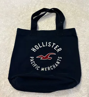 VTG Y2K Hollister Canvas Navy Tote Bag Cotton Mallcore 2000s Graphic Logo Preppy thumbnail 1