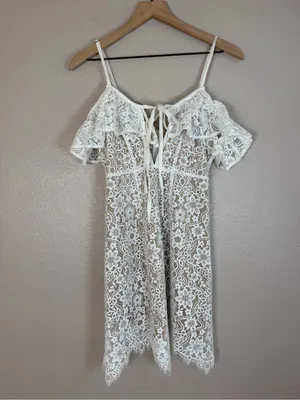 For Love & Lemons Vintage 2016 Rosemary White Beige Lace Mini Dress Small $350 thumbnail 14