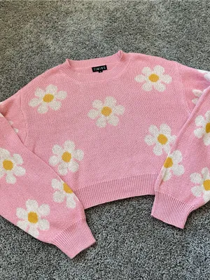 Timing Pink Daisy Crewneck Sweater thumbnail 2