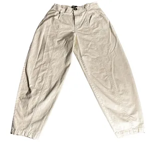 Zara Cream Pleated Barrel Leg Trousers Cotton Blend Size M thumbnail 3