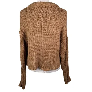 Free People Cutting Edge Cable Knit Sweater Brown Large thumbnail 10