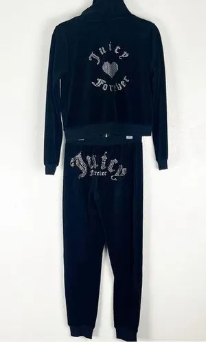 JUICY COUTURE x FOREVER 21 Black Velvet Velour 2 Piece Track Suit, Size Medium thumbnail 1