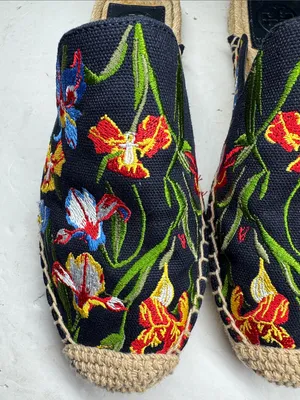 Tory Burch Max Espadrille Mule Embroidered Floral Size 5.5 navy summer casual thumbnail 7