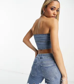 Signature 8 Buckle Denim Corset Top Mid Wash thumbnail 5