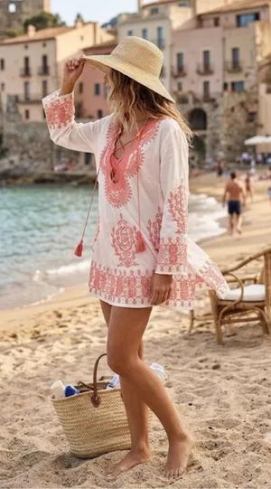 Charter Club White Tunic with Orange Embroidery thumbnail 1