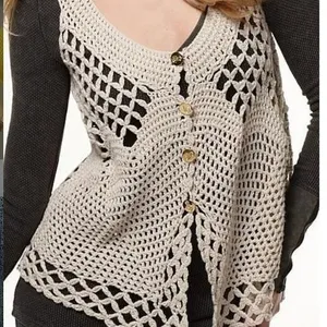 Free People open crochet knit boho buttoned vest thumbnail 4