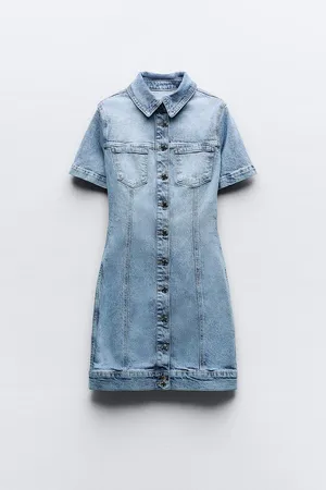 ZARA Dress mini denim jeans button up collar casual short sleeve thumbnail 3