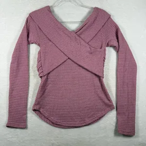 Free People Dusty Rose Waffle Knit Criss Cross Thermal Top Small OB1185373 thumbnail 8