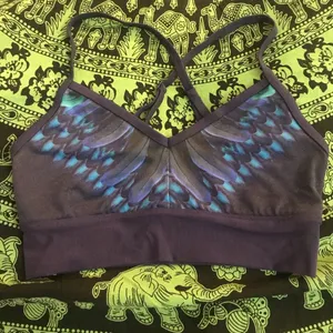 ALO SPORTS BRA small blue turquoise feathers thumbnail 1