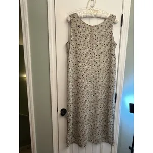 Reversible Maxi Dress L XL Floral Polka Dots Sleeveless Side Slits Tan Gray Mult thumbnail 12