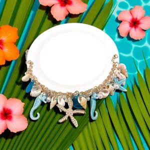Ocean-Themed Charm Bracelet‎ with Blue and Gold Color Accents thumbnail 2