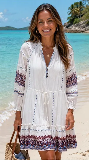 Veronica Beard Embroidered Mini Bobo Dress Gauze Cotton Sz Small‎ thumbnail 1