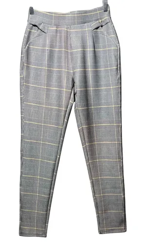 Indero Grey Glen Plaid High Waisted Pull On Trousers Dress Pants S M Tapered thumbnail 1