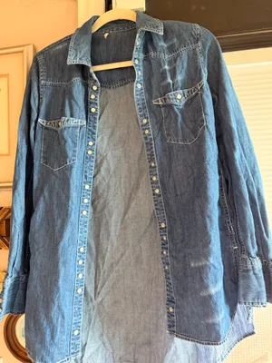 Free People Chambray Western Snap Button Shirt XS Oversized Lightweight Denim Blue Boho thumbnail 1