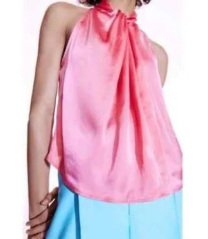 ZARA Pink Blouse Satin in Size Small thumbnail 1