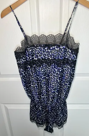 Victoria's‎ Secret Romper Teddy Leopard M Blue Lace Trim Adjustable Straps Satin thumbnail 1