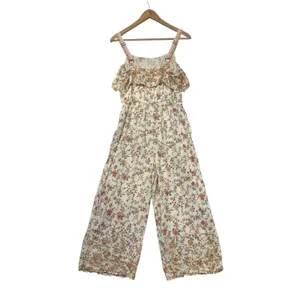 American Eagle Floral Eyelet Ruffle Wide Leg‎ Jumpsuit Cream Orange 70s inspired Rufflecore Med thumbnail 5