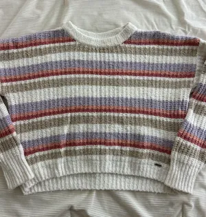 Hollister Cream Sweater with Lavender & Rust Stripes thumbnail 1