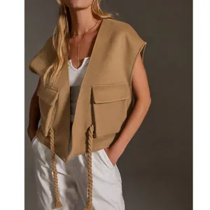 Maeve by Anthropologie Academy Utility Vest One Size Beige Rope Tie Cropped Boho thumbnail 2