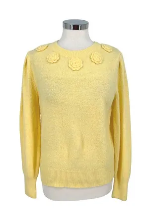 Joie Floral Embellished Puff Sleeve Sweater Cottagecore Coquette Yellow Small thumbnail 1