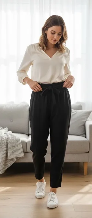 Active USA Black Paperbag Waist‎ High Rise Tapered Leg Tie Belt Pants Medium thumbnail 1
