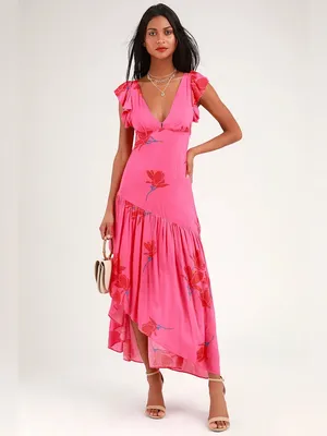 Free People She's a Waterfall Ruffled Maxi Dress - Hibiscus thumbnail 3