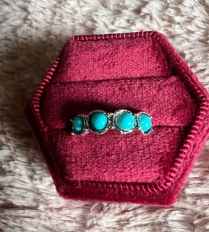 Gorgeous Stainless Steel Silver Faux Turquoise Ring Size 6 thumbnail 1