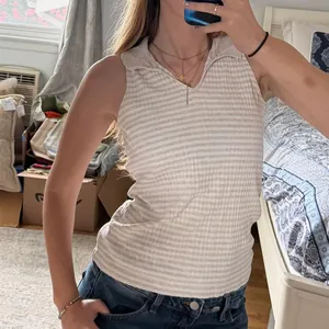 vintage Dockers 100% cotton white and beige striped collared tank top sz small thumbnail 2