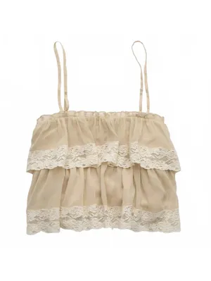AE Chiffon Tiered Ruffle Tank Top American Eagle NWT Light Khaki Large thumbnail 6