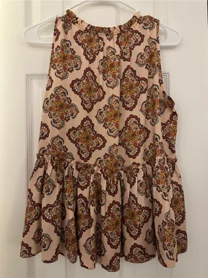LOFT Cream Pink Paisley Ruffled Sleeveless Peplum Top thumbnail 5