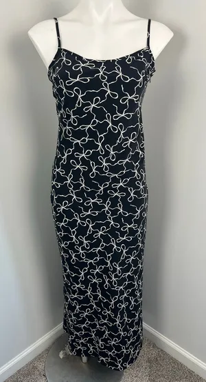 Abercrombie Julia Black White Bow Print Slip Dress Medium thumbnail 1