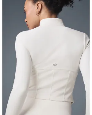 ALO Yoga White Long-Sleeve Corset Zip Front Jacket thumbnail 3