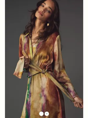 By Anthropologie Long-Sleeve Tie-Front Midi Shirt Dress thumbnail 3