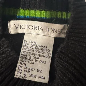 Vintage Victoria Jones Women's Sweater Black Green Teal Ramie Cotton Size M thumbnail 6