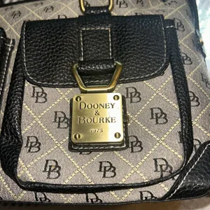 Vintage Dooney And Bourke Canvas And Leather Satchel Bag Two Front Buckle Pocket thumbnail 2