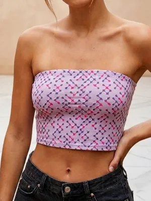 NEW BP. Nordstrom Purple Geometric Crop Tube Top L Retro Boho Strapless LARGE thumbnail 1