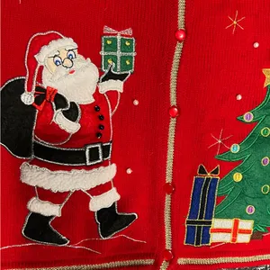 Women's Red Ugly Christmas Sweater Vest With Santa & Christmas Tree Small (4-6) thumbnail 2