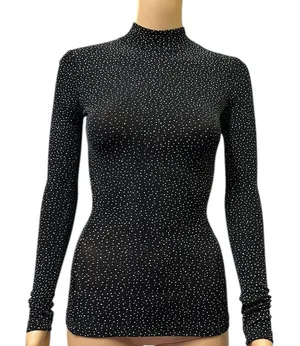 Newport Starry Night Mock Neck Long Sleeve Lightweight Bodycon Nylon Top Small thumbnail 1