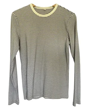 Uniqlo‎ white black striped crewneck sweater women's size large cotton rayon top thumbnail 1