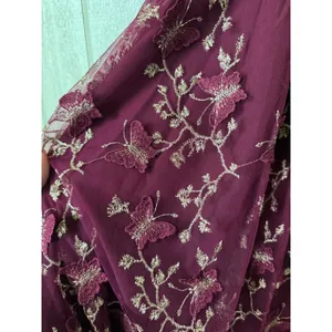 Allison + Kelly Burgundy Butterfly Embroidered Mesh Puff Sleeve Mini Dress XS thumbnail 5