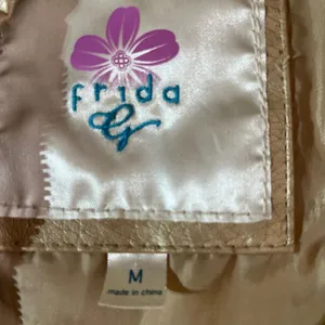 Frida G Faux Leather Jacket With Pleated‎ Front 2 Front Pockets M Gold thumbnail 7