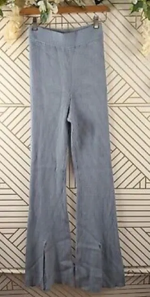 Abercrombie & Fitch High Waisted Ribbed Kick Flare Sweater Pants Blue/Gray NWOT thumbnail 1