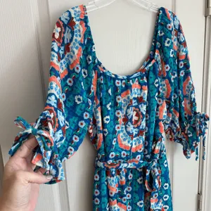 Fig and Flower Blue Floral‎ Medallion Boho Tiered Midi Dress Womens Large thumbnail 9