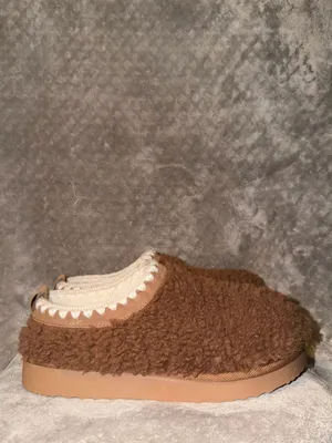 Auden Women's Kaya Genuine Suede Clog Slippers Brown Fuzzy Shearling thumbnail 3
