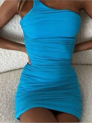 Princess Polly Jocasta Teal One-Shoulder Ruched Mini Dress Bodycon thumbnail 4