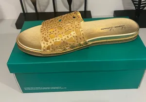 Elegant Gold Slide Sandals by Lauren Lorraine Size 11 thumbnail 1