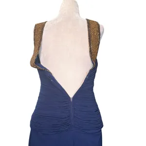 Vintage Navy Blue Beaded Evening Gown Art Deco Formal Maxi Dress Wedding Guest thumbnail 9