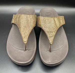 FitFlop Womens Lulu Glitter Toe Post Strap Leather Sandals Flip‎ Gold Size 10 thumbnail 1